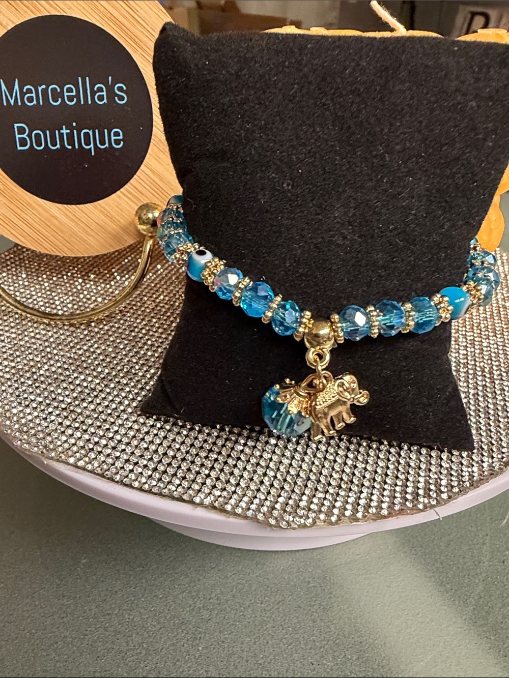 Blue Crystal Elephant Charm Bracelet